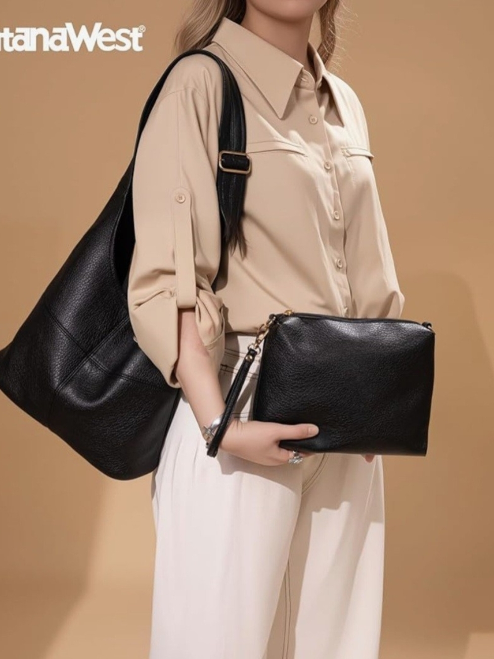 Montana West Black Hobo Shoulder Bag with Cosmetic Bag NWT - Picture 7 of 7